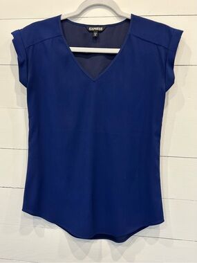 Express Women's V-Neck Silky Cap Sleeve Top - Royal Blue. Size XS.